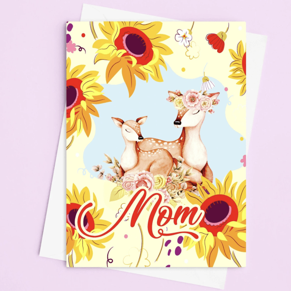 CARD: Make Mom smile with this charming Deer Mother's Day Card! Featuring a cute deer illustration, this card is perfect for celebrating Mom on her special day. With a touch of humor and a playful design, it's a delightful way to show your appreciation for everything she does. The card's vibrant colors and whimsical artwork make it a memorable gift she'll cherish. Express your love and gratitude with this funny card for Mama and brighten her day!